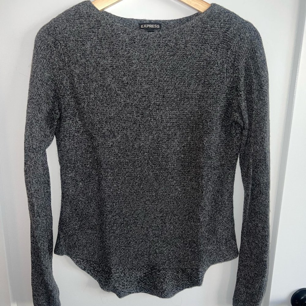Express Black and Grey Sweater Boat Neck High-Low Hem